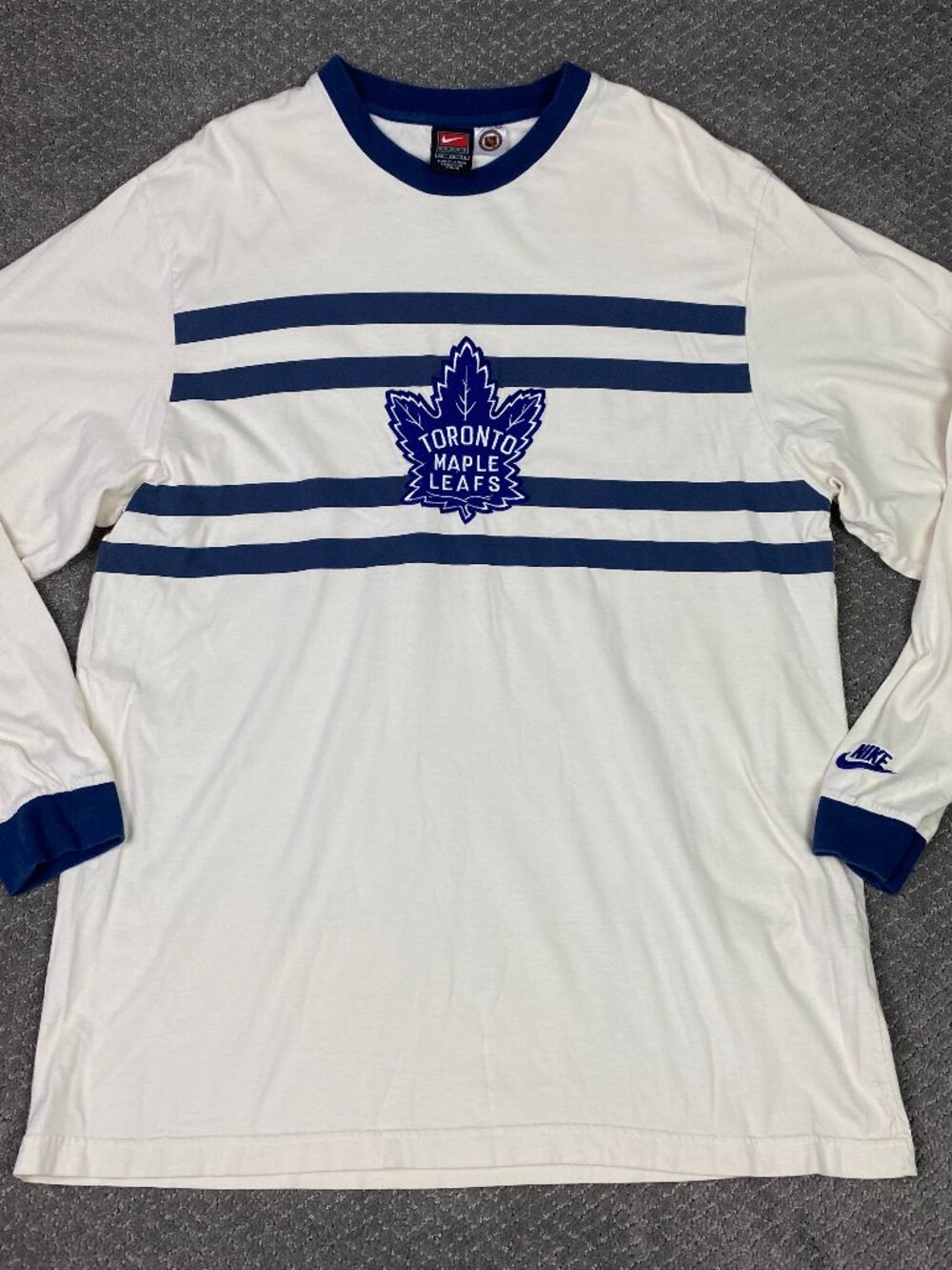 Vintage 90s Nike Toronto Maple Leafs Shirt Mens XL Off-White Blue Long Sleeve t
